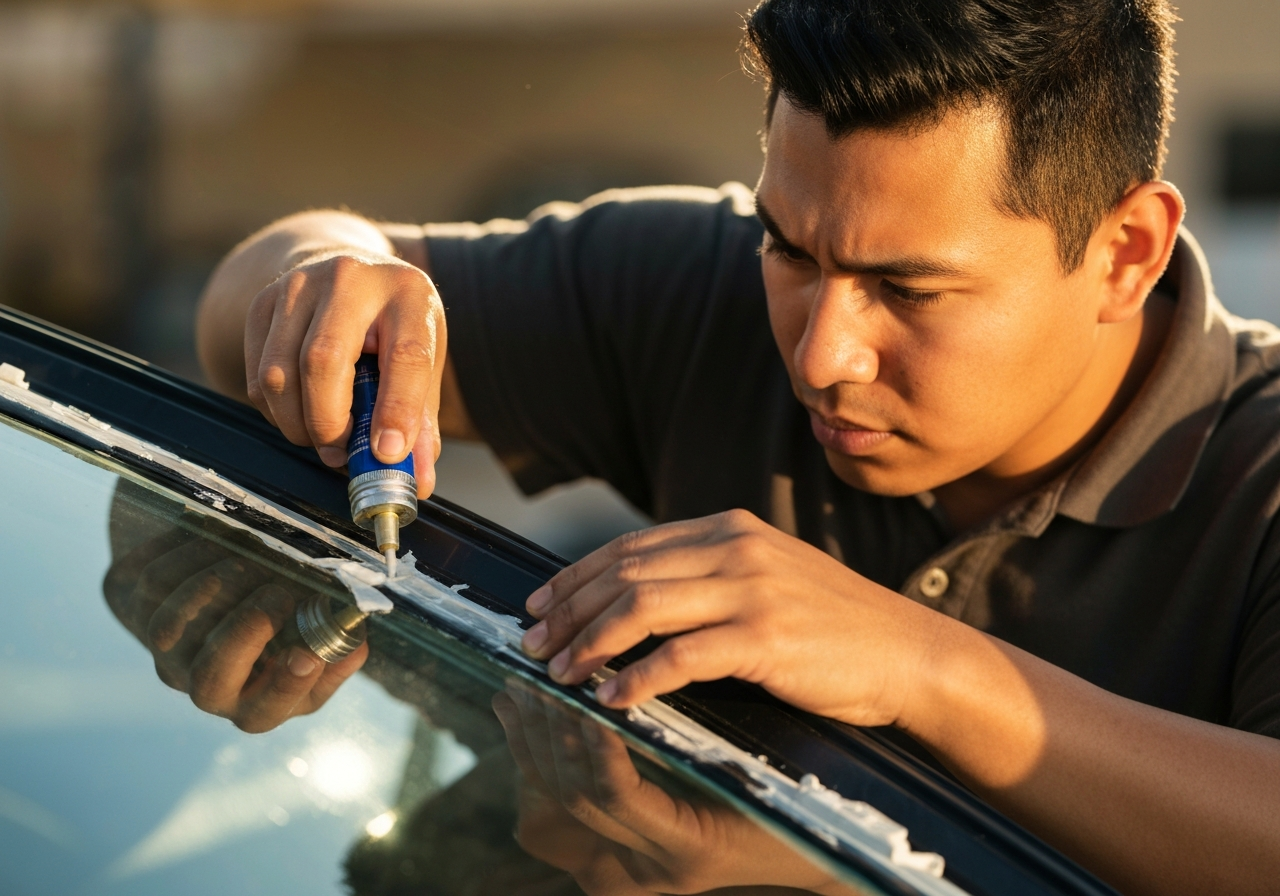 Applying Urethane Adhesive to Windshield