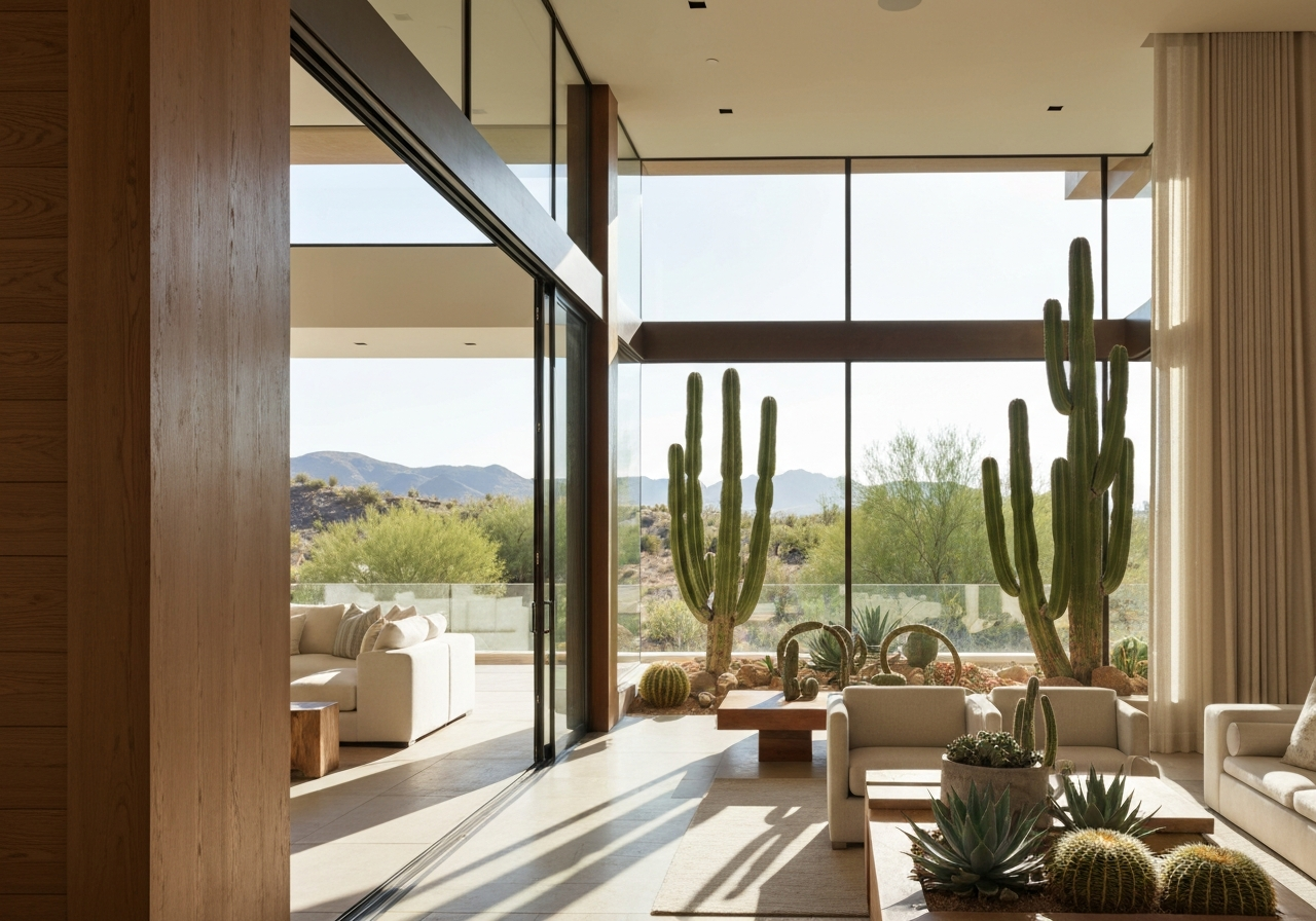 Bright Living Room with Glass Patio Doors in Tucson