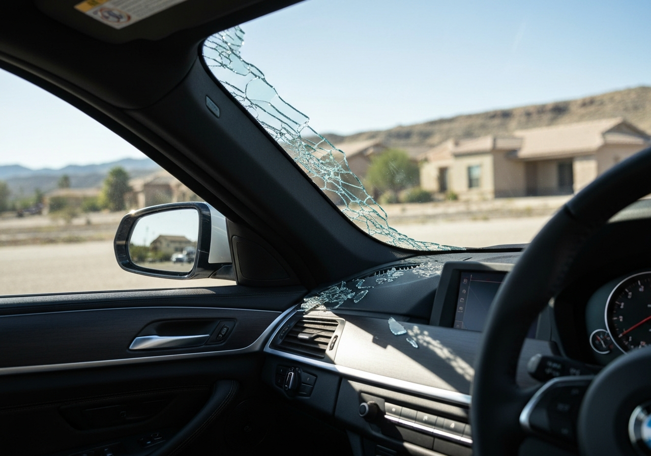 Broken Side Glass Cleanup Broken side glass cleanup in a modern car interior