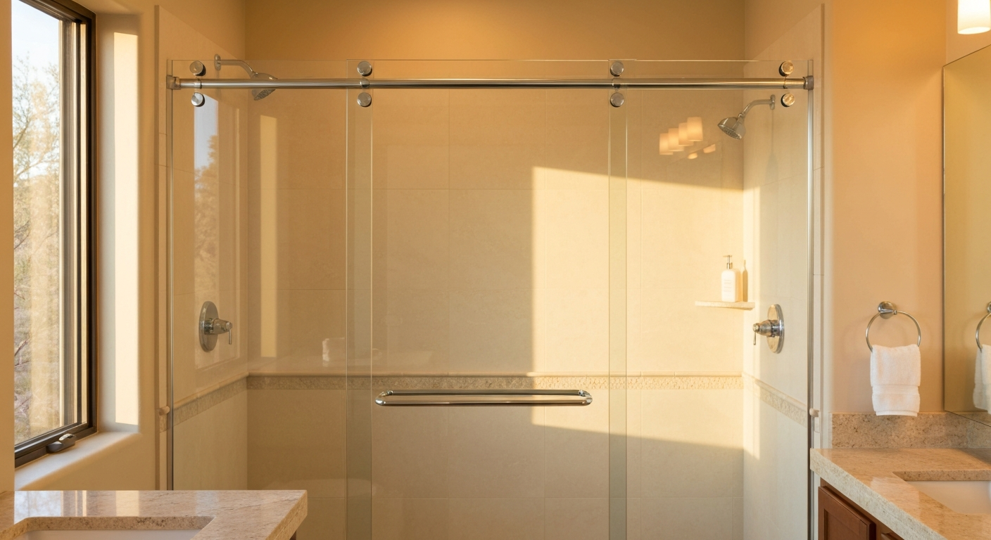 Modern Sliding Shower Doors Clean modern sliding shower doors with precision glass edges