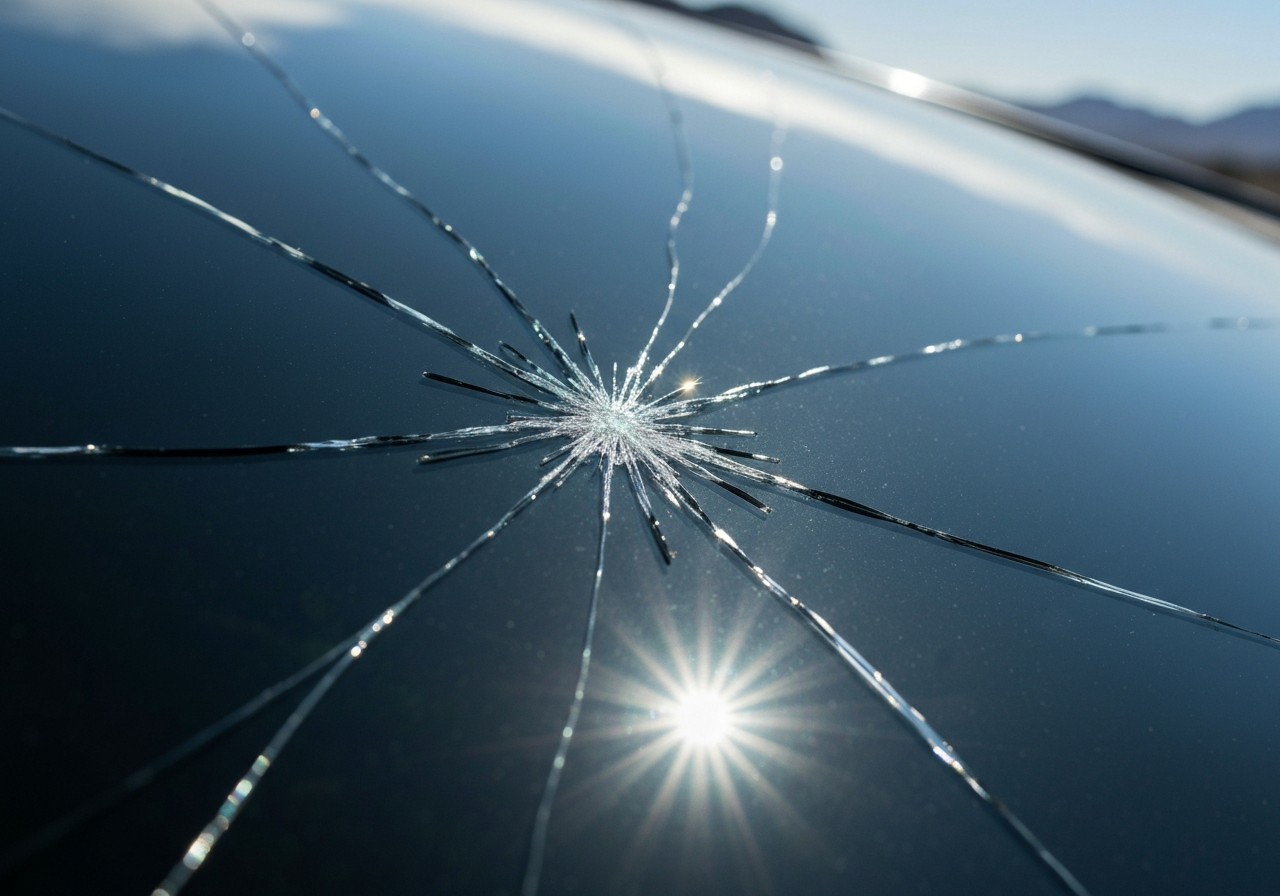 Long windshield crack expanding in Arizona heat