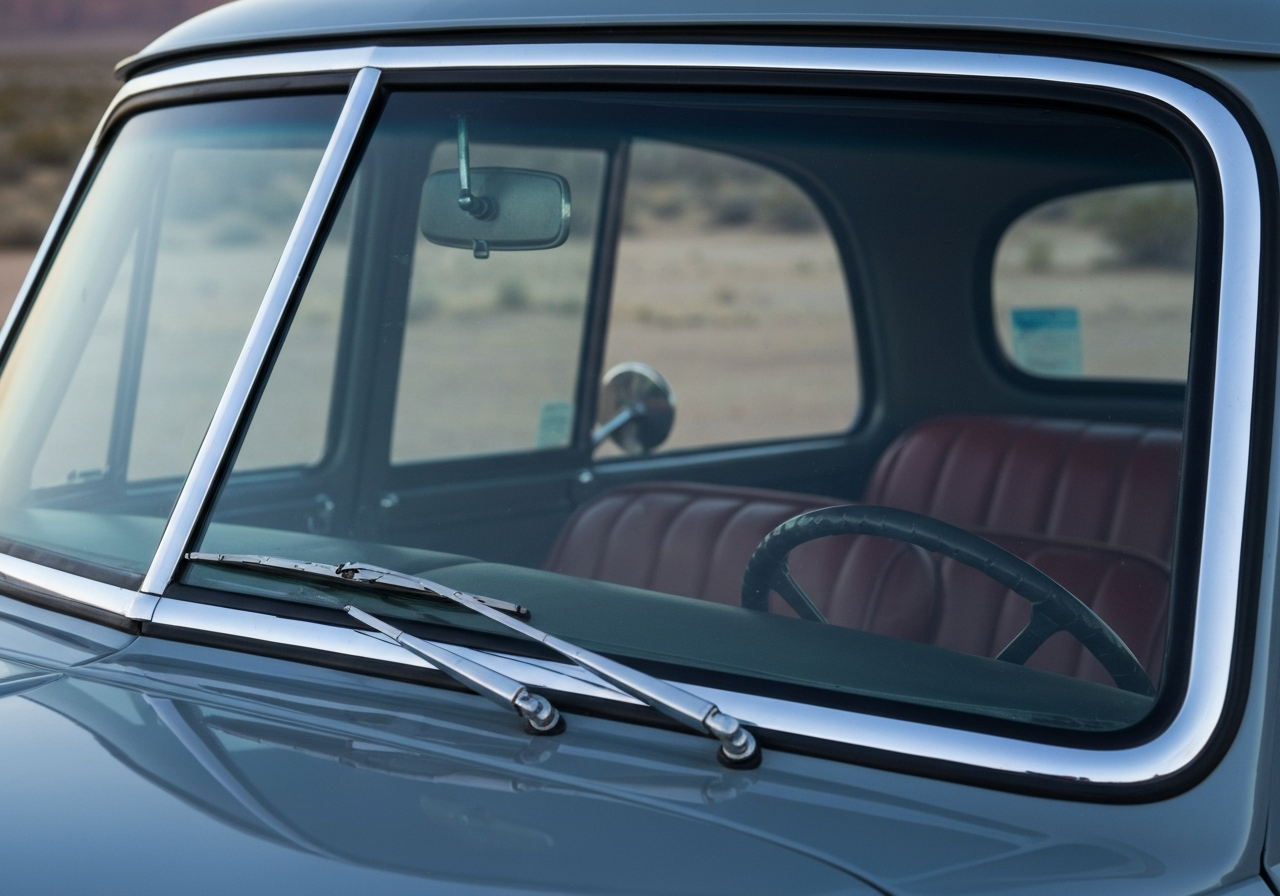 Technician installing custom glass on a classic car in Tucson