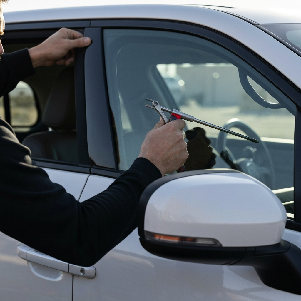 Technician Replacing Car Window Glass Technician replacing car window glass